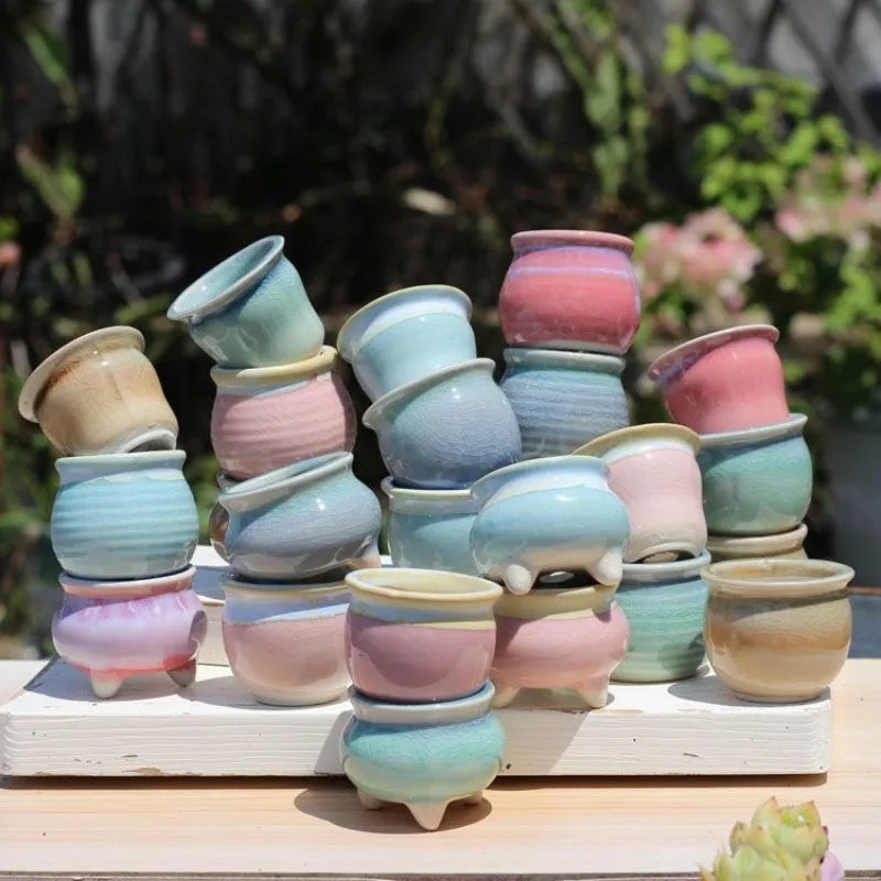 Combination Ceramic Breathable Small Flowerpot Cute Thumb Succulent Plant Flowerpot Home Mini Garden Bonsai Potted Flower Pot