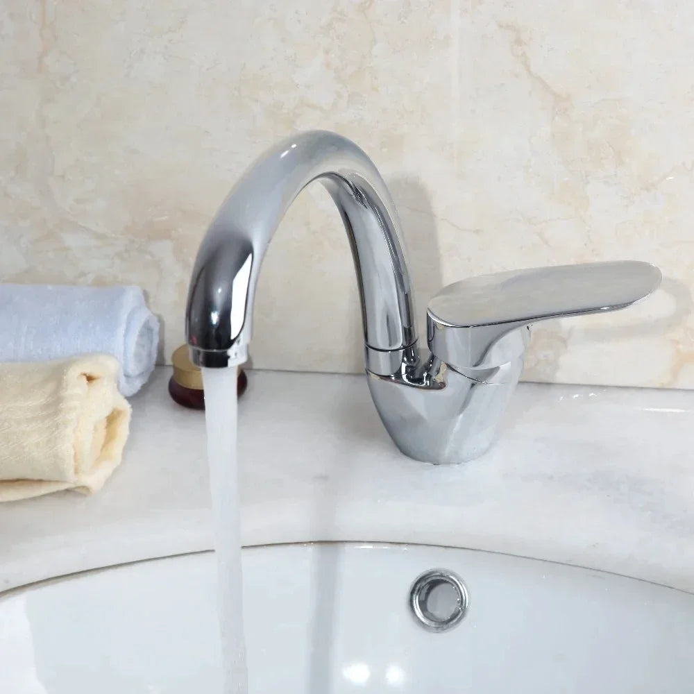 Kitchen Faucet 360° Rotation Household Kitchen Hot and Cold Tap Single Handle Deck Mounted Polished Basin Sink Mixer Tap