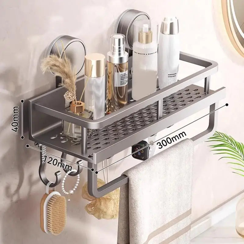 Vacuum Suction Cup Bathroom Shelf Wall Mounted Thickened Aluminum Bathroom Shelves No Drilling Shower Organizer Bathroom Storage