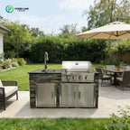 Custom Outdoor Garden Kitchen BBQ Station Cultural Stone Sink Countertop Built-in BBQ Grill For Home Use