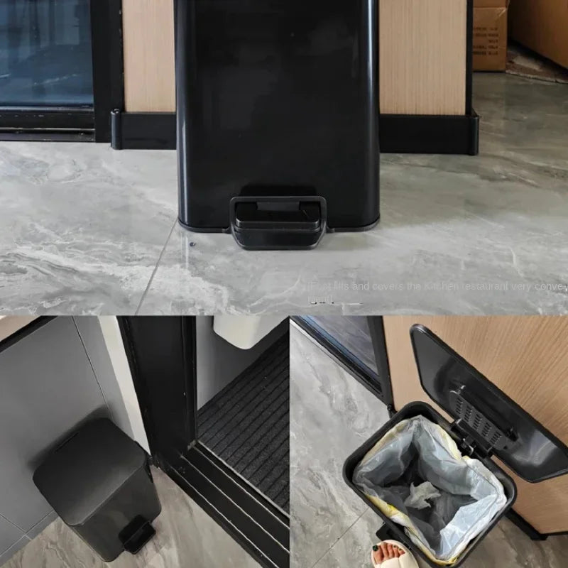 Stylish High-Standing Kitchen Garbage Can with Rolling Casters Mobile Bedroom Trash Bin Eye-Catching Home Living Room Decor