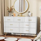 Dresser for Bedroom, 7 Drawer Black Wooden Dresser with Gold Handles, Modern Storage Dressers & Chests of Drawers for Hallway,
