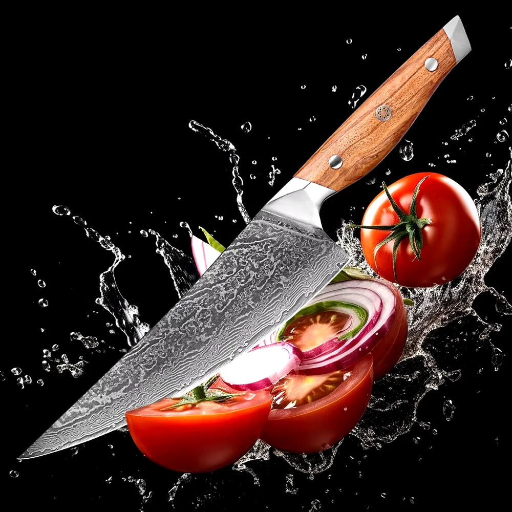 Damascus Steel Kitchen Knives Set 1-8pcs Chef Knife Cutting Professional Sharp Chef Knife, Cleaver, Santoku,Bread, Boning & More