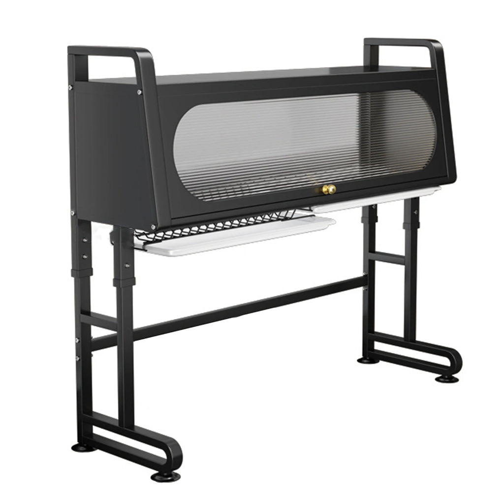Sink storage rack with cabinet door flip cover, kitchen dish drain rack, storage rack, adjustable dustproof bowl tray