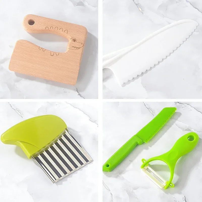 13/17PCS Montessori Kids Cooking Set Safe Knives Toddler Kitchen Tools for 2-8 Year Old Real Cooking Role Play Toy