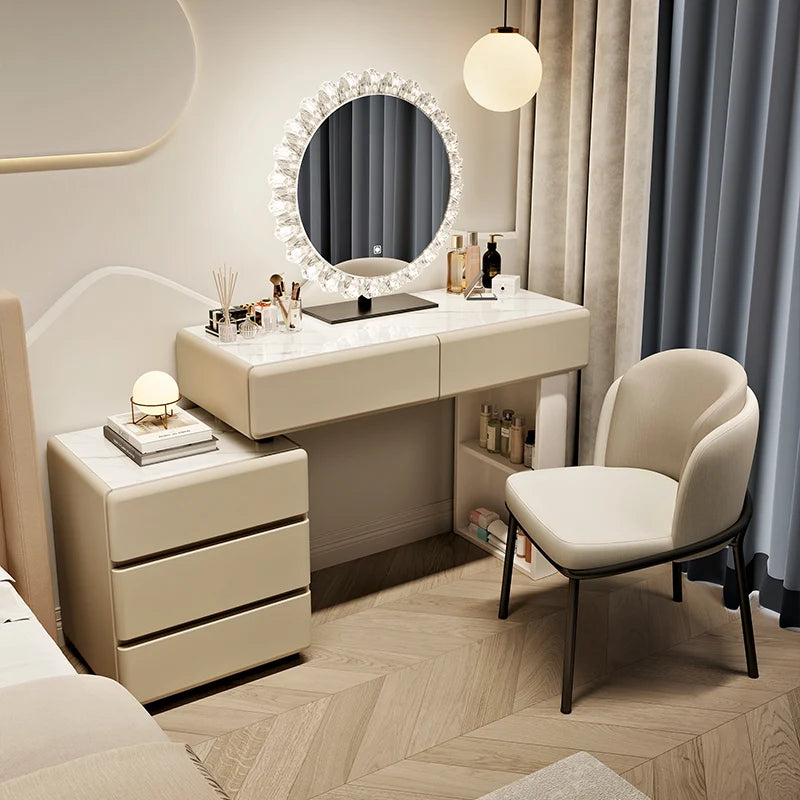 Solid wood cream style dresser chest integrated bedroom, modern simple makeup table light luxury high sense