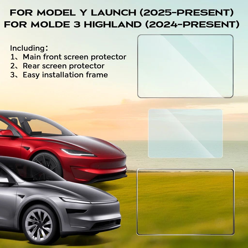 For Tesla New Model Y Juniper 2025 Launch Model 3 Highland 2024 Tempered Glass Screen Protecor Full Covered Soft Black Frame