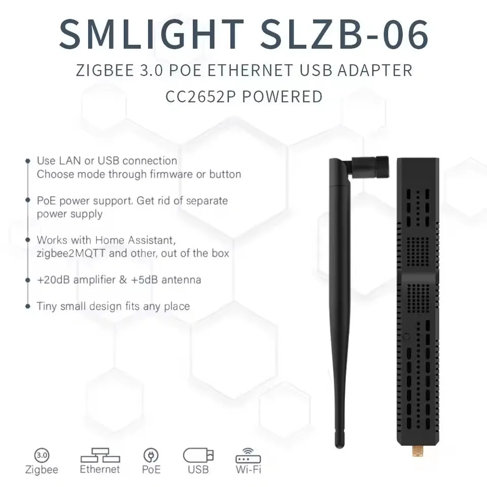 SLZB-06/M/P7 SMLIGHT Zigbee 3.0 to Ethernet,USB,and WiFi gateway coordinator with PoE,works with Zigbee2MQTT,Home Assistant,ZHA