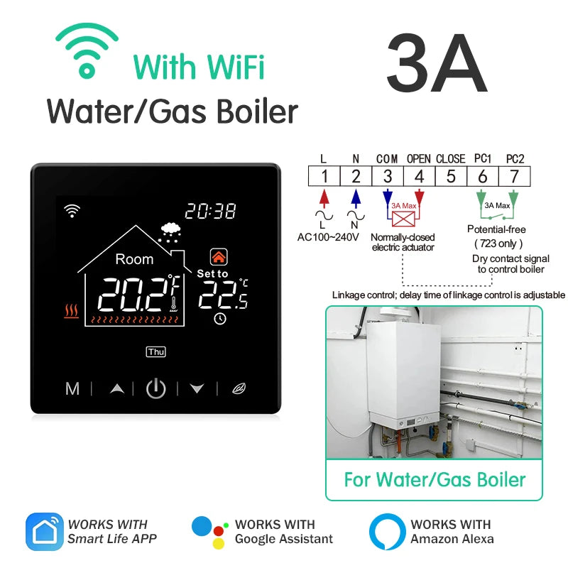 Floor Heating Thermostat Tuya WiFi Programmable Temperature Controller for Electric Warm Gas Boiler Smart Life Work with Alexa