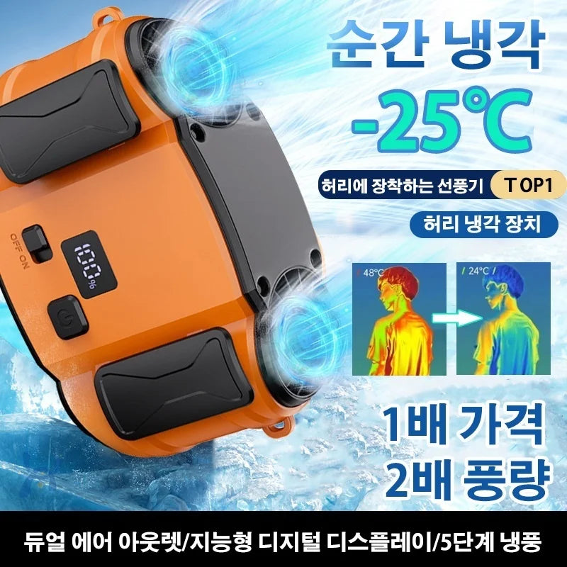 Outdoor Double Air Outlet Fan Portable Waist Hanging Neck Strong Dual