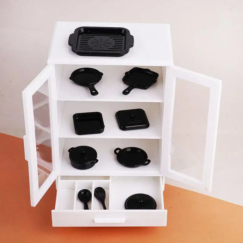 1 Set Toy Dollhouse Furniture Model Kitchen Play Kit Miniature Rice Cookers Cabinet 1:12 Mini Food Pretend Play Accessores