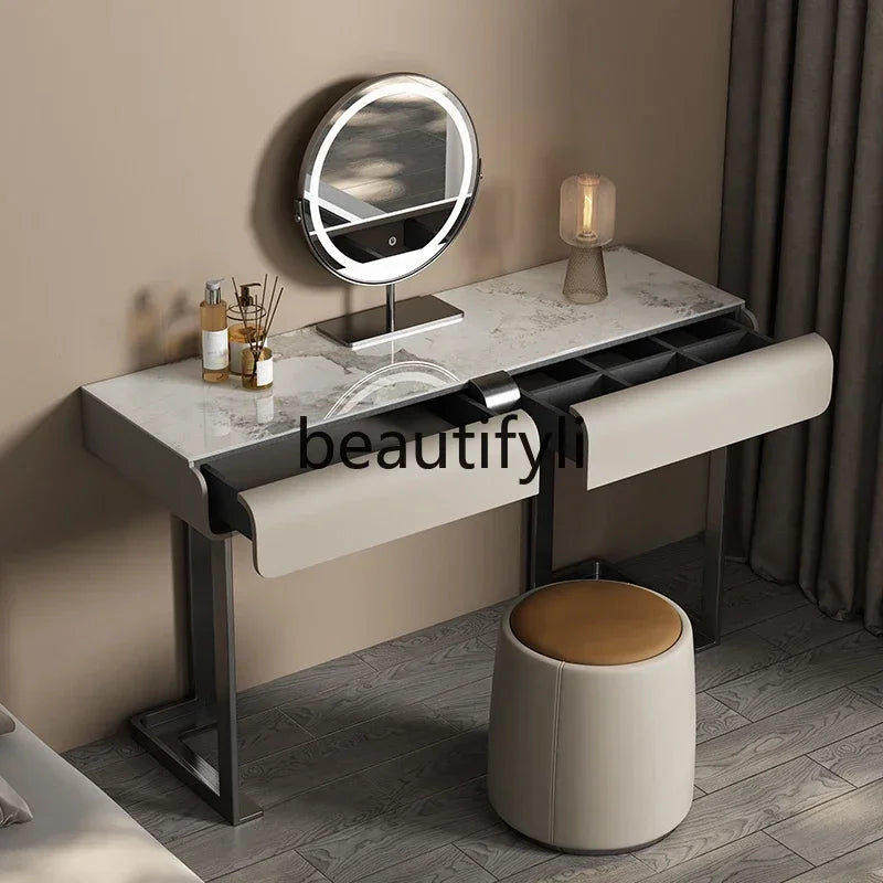 CC Italian minimalist dresser light luxury rock slab leather makeup table modern minimalist high-end sense