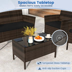 4 PCS Patio Furniture Set with Washable Cushions and Tempered Glass Coffee Table Black