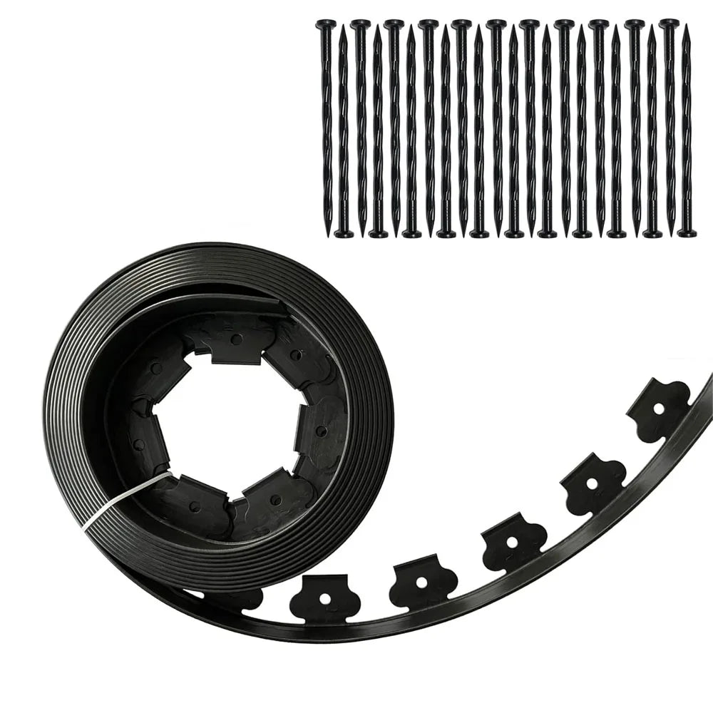 5M Fixed Garden Barrier Lawn Grass Plastic Edging Border Landscape Edging Garden Edge Kit With 15 Anchoring Spikes Easy Install