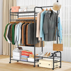 3-In-1 Clothes Racks For Hanging Clothes With Coat Rack, Heavy Duty Clothing Rack With Shelves Load 620Lbs, Portable Garment