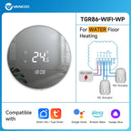 Round Floor Thermostat with LCD Mirror Screen Tuya Smart WiFi Heating Thermostat Warm Room Temperature Controller Alexa Alice