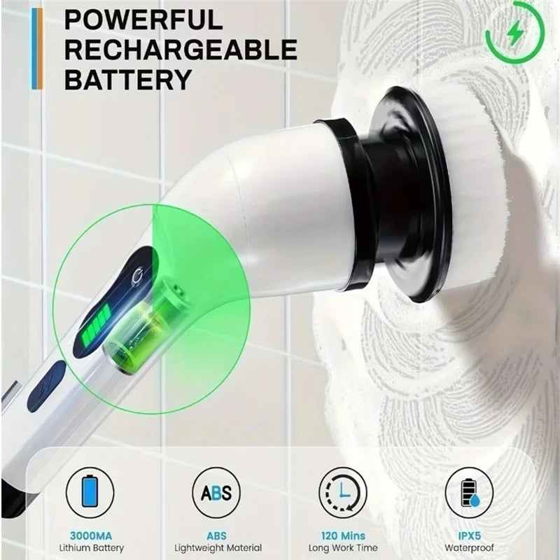 9 in 1 Electric Spin Scrubber Cordless Cleaning Brush Shower Scrubber Adjustable Extension Handle Waterproof For Tub Tile Floor