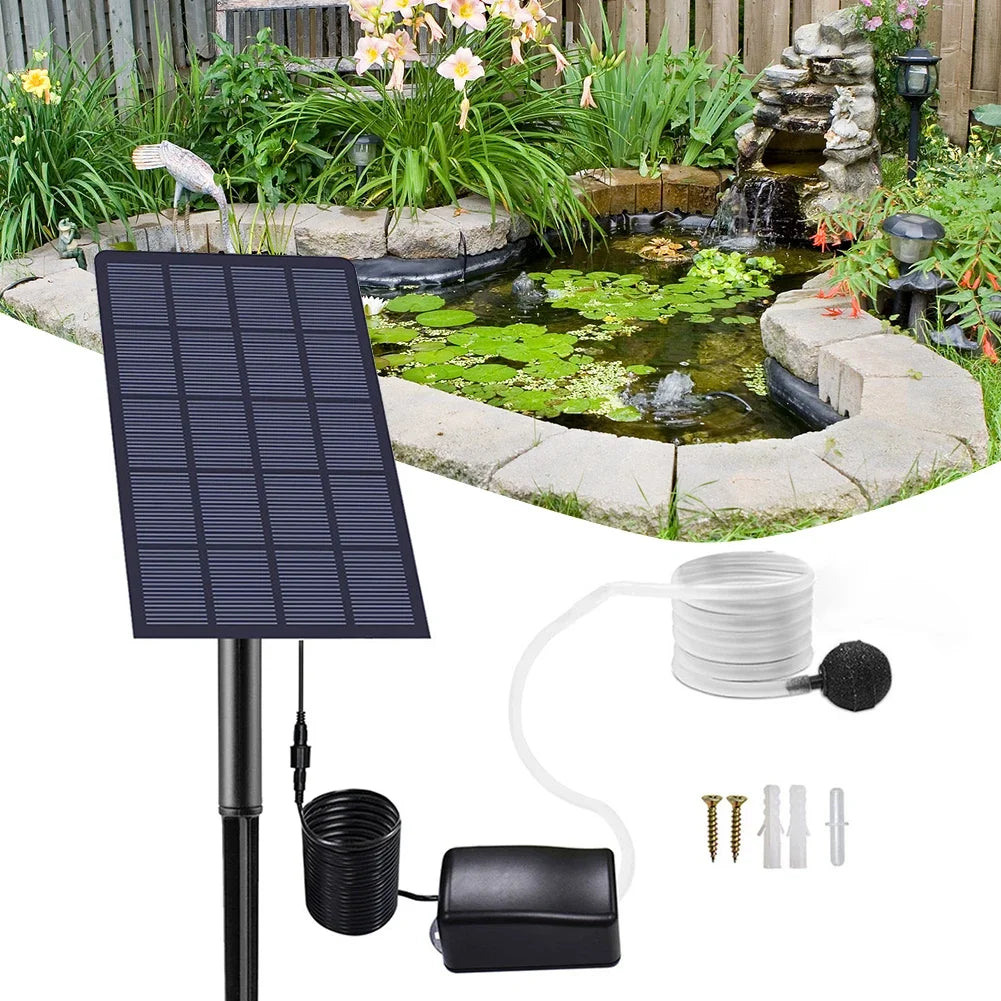 6V 2W Solar Panel Water Pump Solar Powered Oxygenator 0.8L/min Air Oxygen Pump Aerator Battery-free for Landscape Decoration