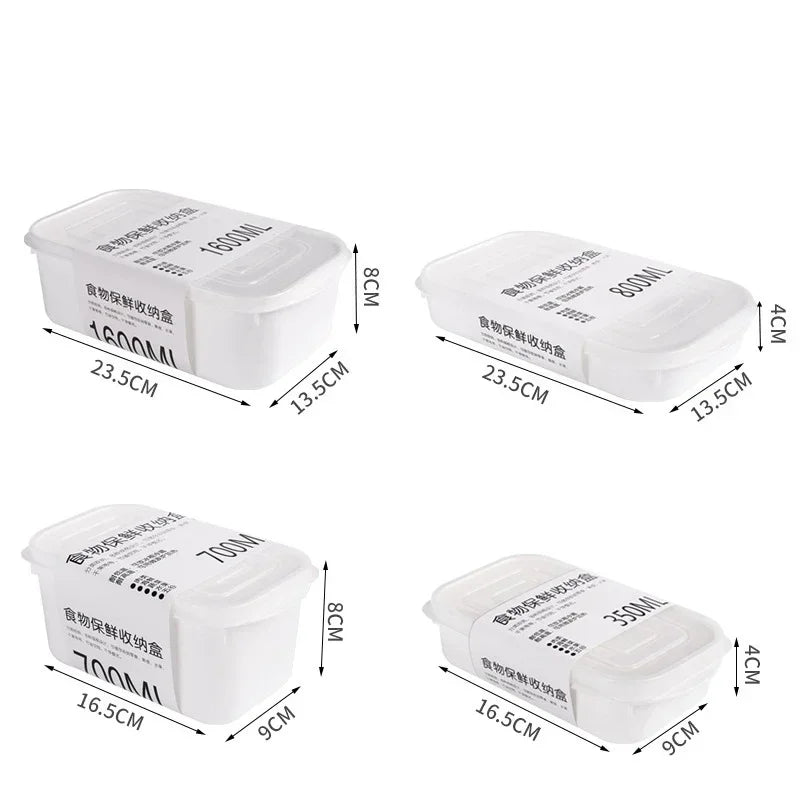 Kitchen Sealed Fresh Storage Containers 4 Size White Food Box for Refrigerator Organizer Storage Box