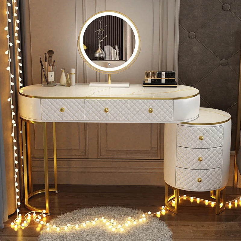 Nordic vanity chair white bedroom LED light Dresser storage cabinet makeup Dressing table light mirror stool bedroom furniture