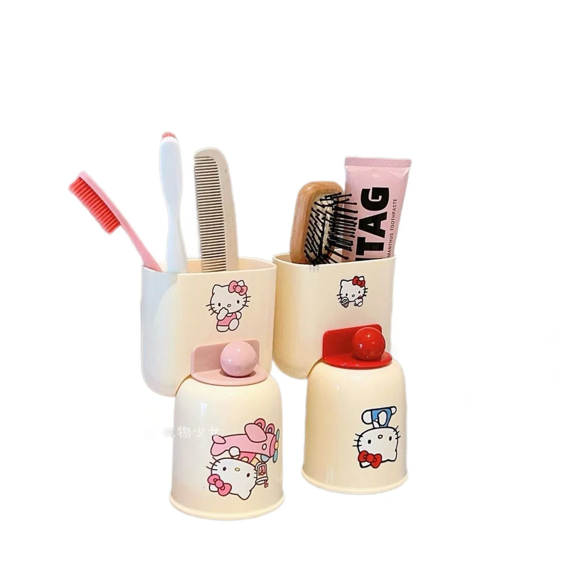 Kawaii HelloKitty Bathroom Storage Set, Toiletries Storage Rack, Toothbrush Cup