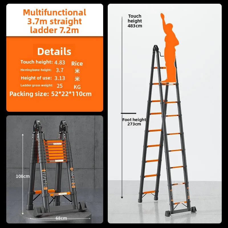 Thickened carbon steel telescopic ladder Multifunctional herringbone ladder Bamboo ladder Lifting  folding engineering staircase