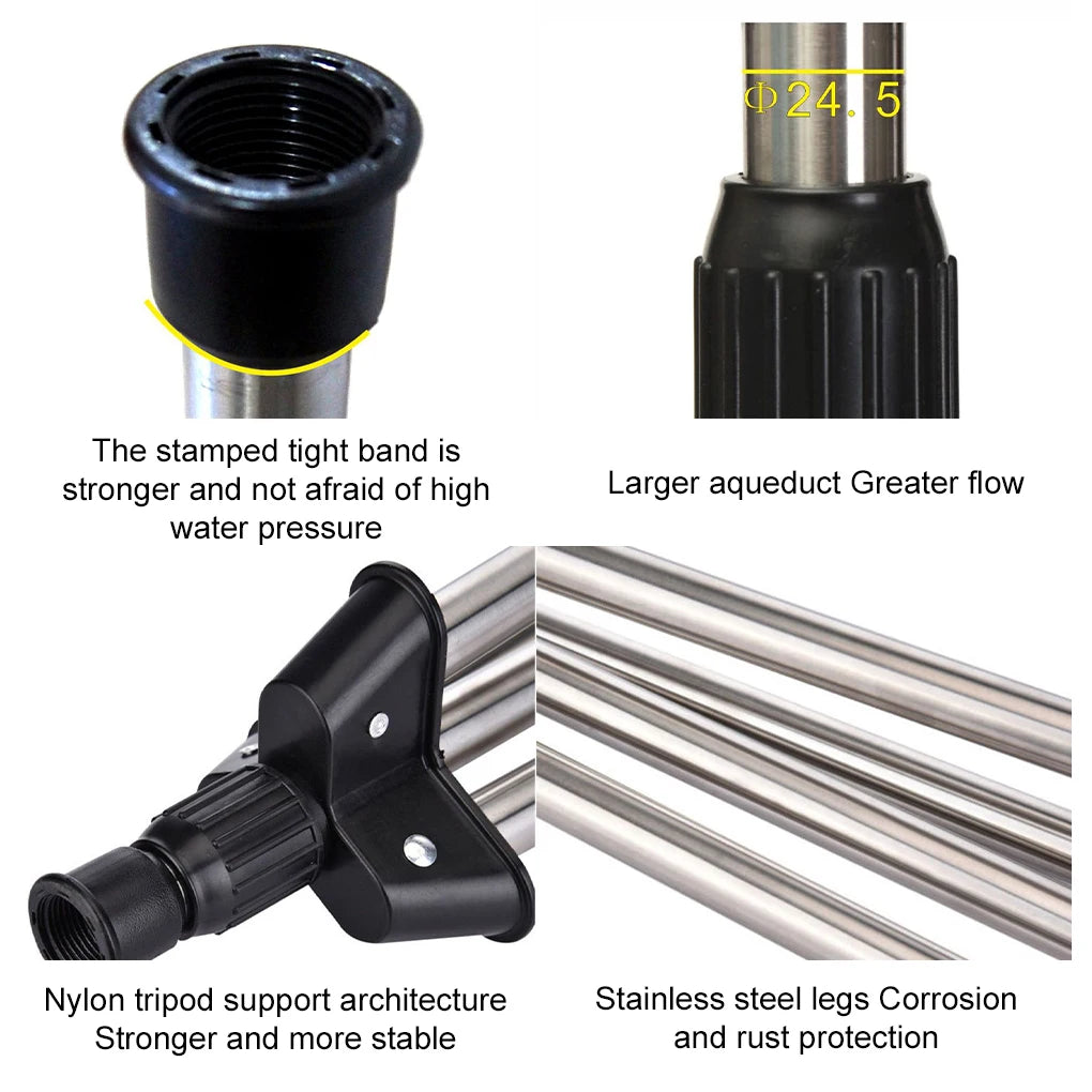 Garden Adjustable Rotating Sprinkler with Stainless Steel Tripod Set Irrigation Stand Water Jet Garden Lawn Sprinkler Tool