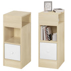 2PCs Bedroom Bedside Table with 2Open Shelves 1Drawer 25x66x30cm Slim Small Storage Cabinet Nightstand Space-Saving Home Decor