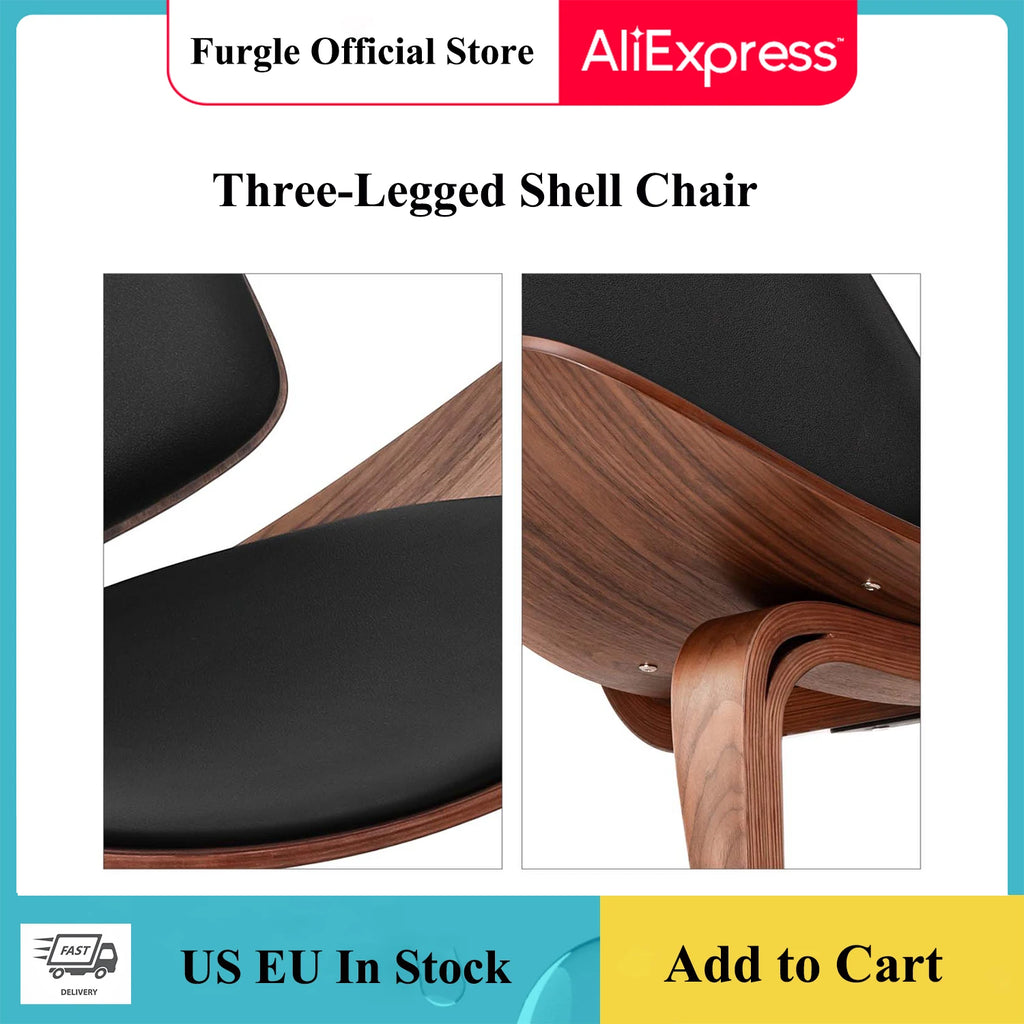 Modern Nordic Style Three-Legged Shell Chair Ash Plywood Fabric Upholstery Living Room Chair Furniture Modern Lounge Shell Chair