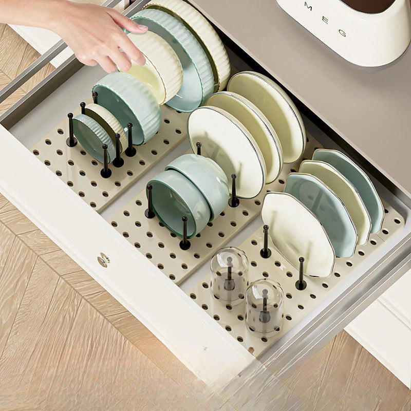 Household Perforated Kitchen With Retractable Dish Rack And Drain Tray Partition Design, Kitchen Countertop And Cup Storage Rack