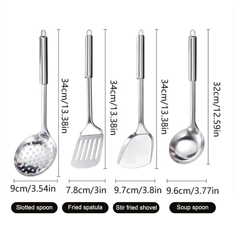 4Pcs Stainless Steel Kitchen Utensil Set Shovel Frying Spoon Soup Colander Spatula Kitchen Tools Set