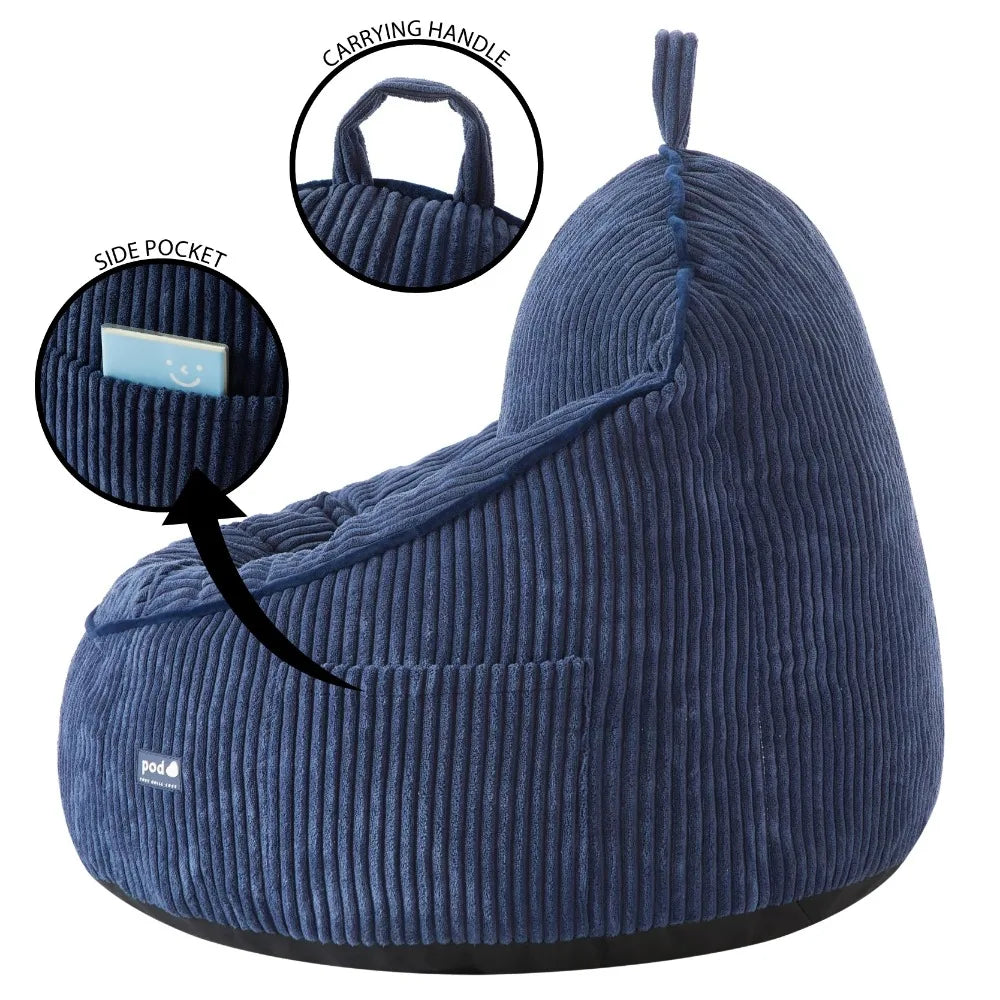 Compressed Foam Bean Bag Chair for Kids, Navy Blue