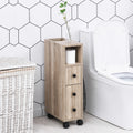 Kleankin bathroom cabinet bathroom furniture with universal wheels 2 brakes shelves drawer cabinet 18x30x68,5 cm Oak Wood