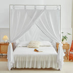 White Canopy Bed Ains With Top Ties And Tie Bas For Bedroom Decoration - Queen Size Bed Ains With Windproof And Lightproof