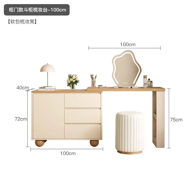 FG11Cream log wind dresser chest cabinet integrated solid wood modern simple dressing table