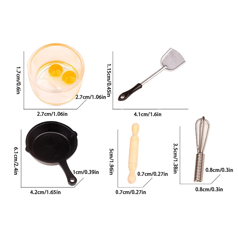 1Set 1:12 Dollhouse Mini Kitchen Utensils, Pan Bowl Rolling Pin Egg Beater Spatula Decor Models