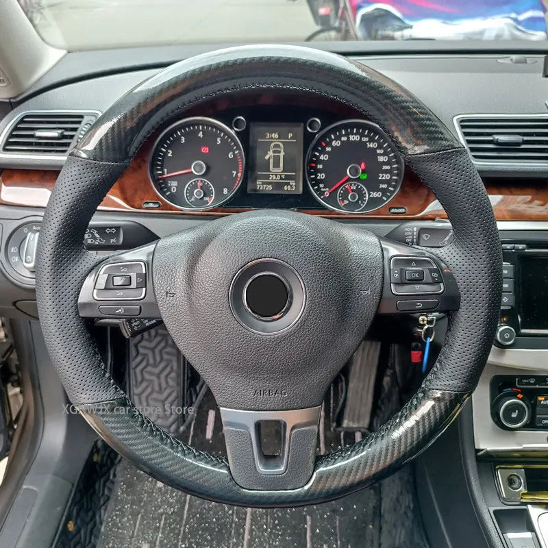 Custome Car Steering Wheel Cover For Volkswagen Golf 6 VW Jetta Sagitar 2014 Style Suede Leather Carbon Pattern Leather 2 Style