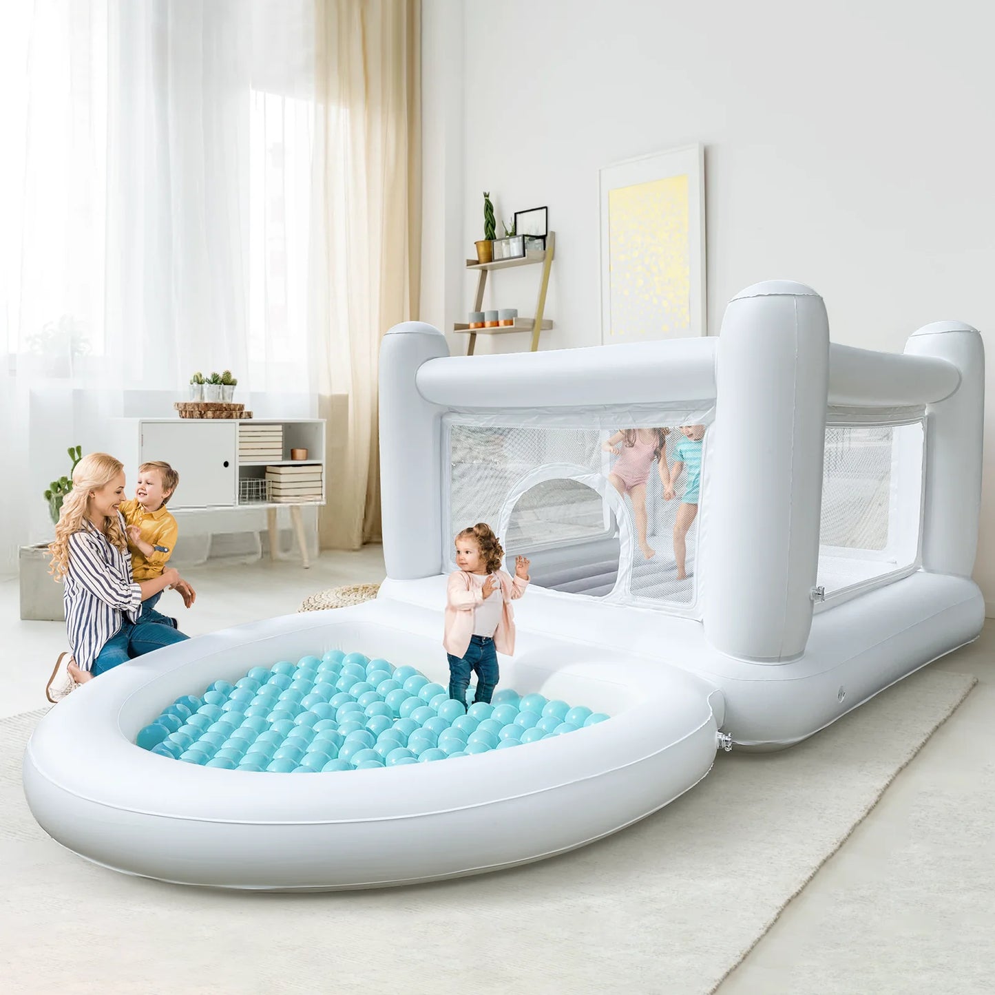 White Bounce House & Ball Pit with Pump