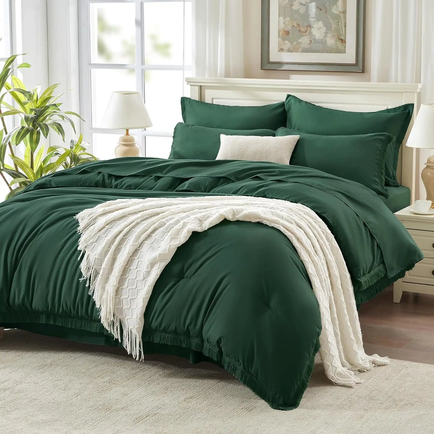 Comforter Set King Size, with Sheets 7 Pieces Boho Tassel Bed in a Bag Soft Lightweight Bedding Sets, All Season Fringe Bed Set