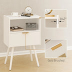 White Nightstand,Modern Bedside Table with Storage Drawer and Open Wood Shelf, for Living Room, Bedroom and Small Spaces