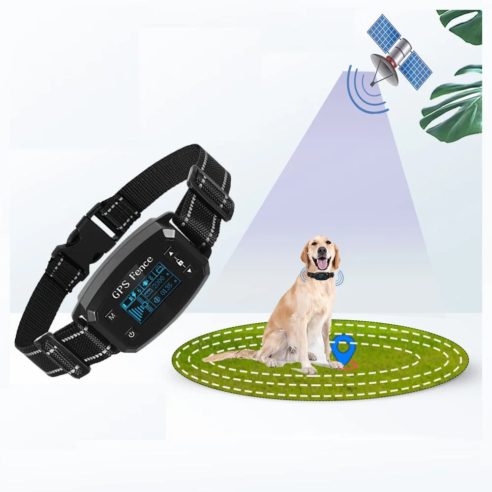 GPS Wireless Dog Fence System, Electric Smart Automatic Barking Stop Device, OLED Screen Pet Dog Training Shock Collar