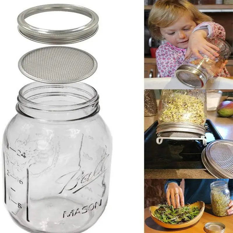 Seed Sprouting Lids Mesh Screen Strainer Filter Stainless Steel Glass Germinator Seed Sprouter Germination Cover For Mason Jars