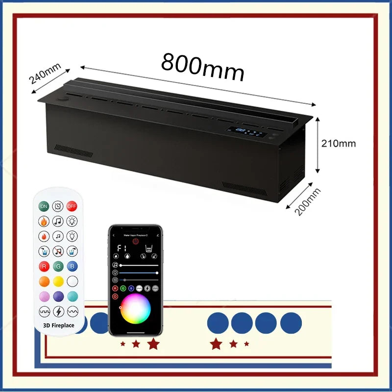 Customizable 3D LED Electric Fireplace with App Control Atomizing Mist Water Vapor Insert Neon Flame Decor for Home Decoration