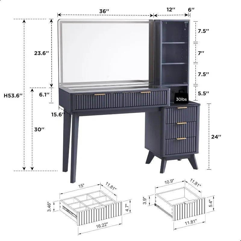 Luxurious and High-grade Cosmetic Table, Large-capacity and Multi-storage Closet Integrated Dresser with Mirror Cosmetic Table