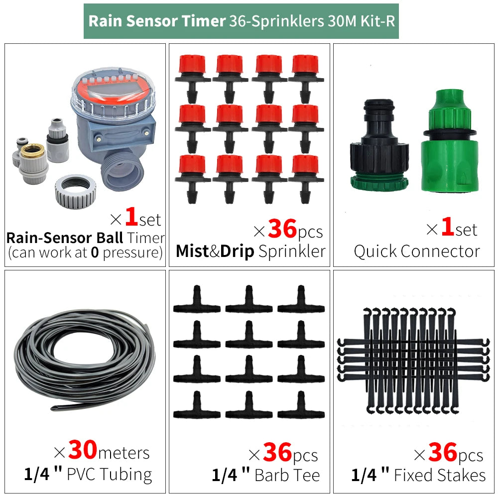 Greenhouse 5M-50M DIY Drip Irrigation System Automatic Watering Garden Hose Micro Drip Watering Kits with Adjustable Drippers