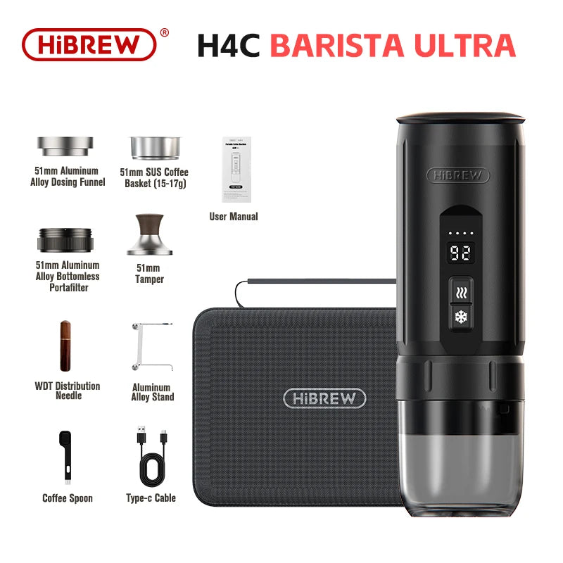 HiBREW Portable Espresso Coffee Machine for Car & Home Camping Coffee Maker Fit Nespresso Dolce Capsule Powder H4C