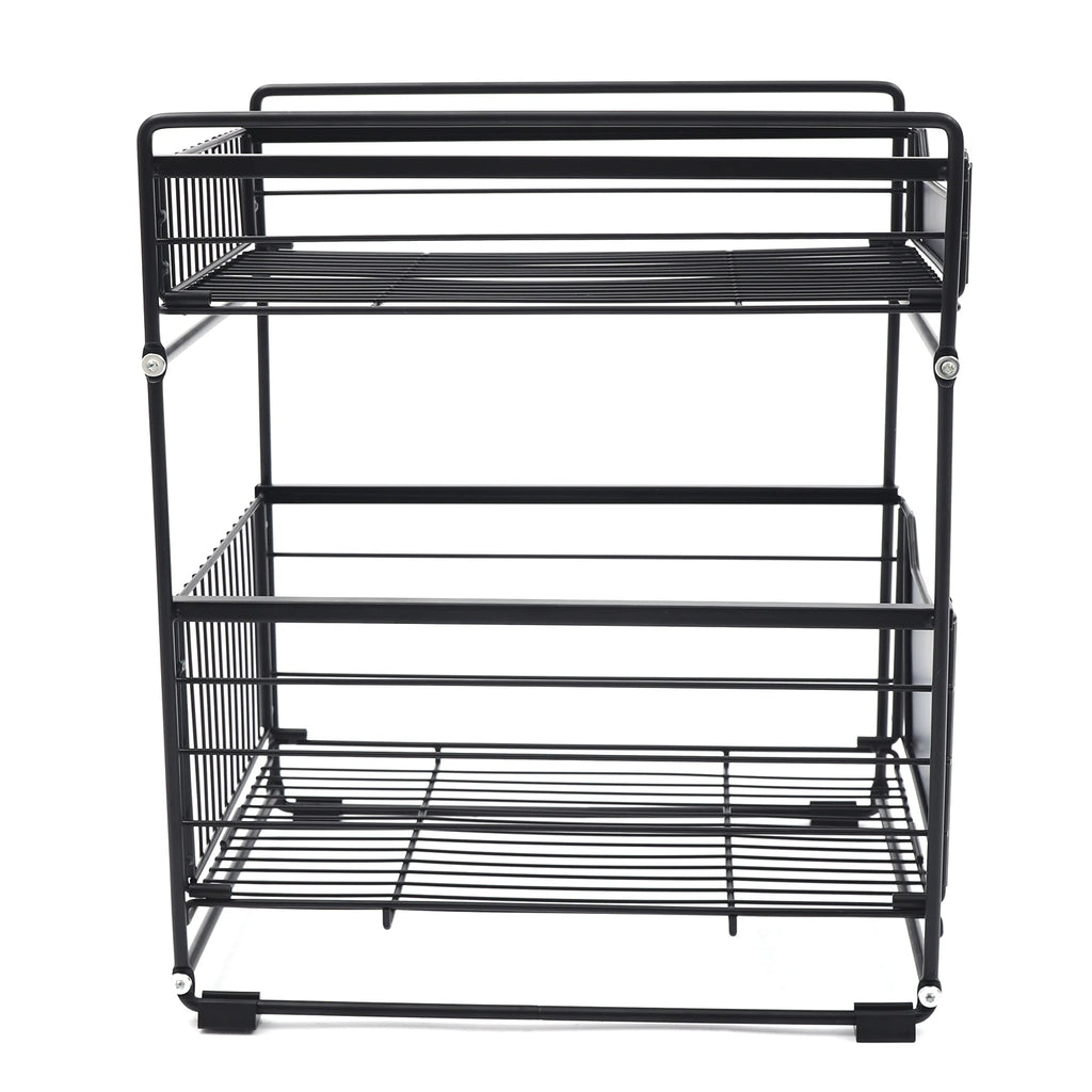 Double-Layer Large Storage Rack Space Saving Rack Organizer Hidden Push-Pull Drawers for Sink Countertops Corners