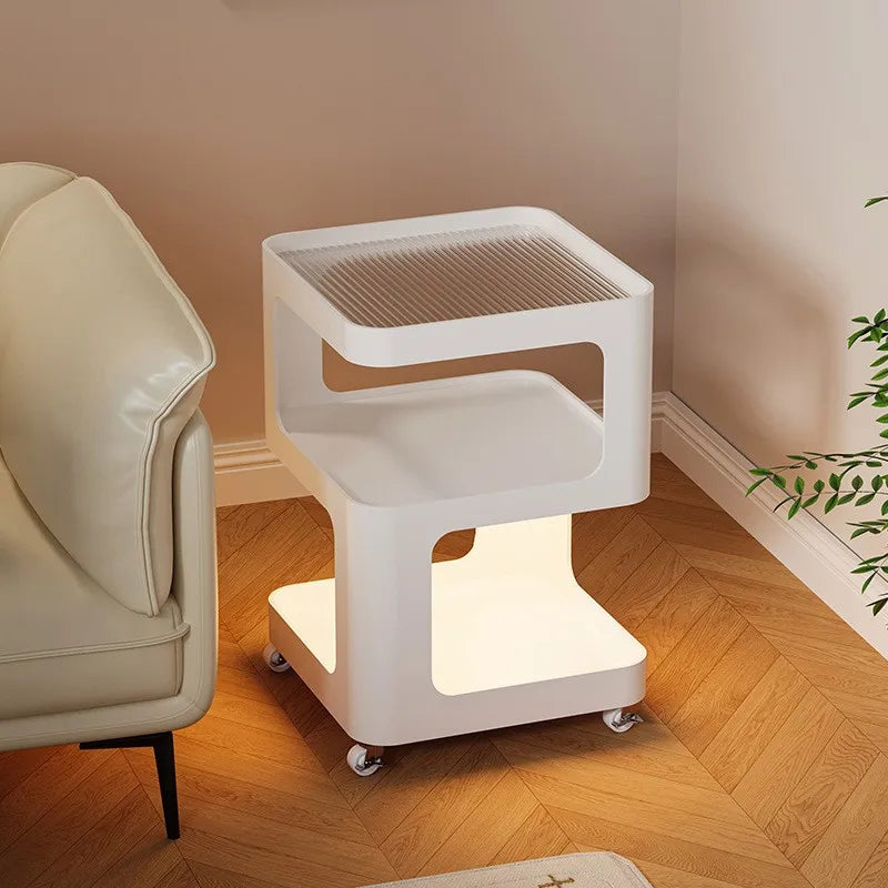 Realife New Bedroom Creative Bedside Cabinet Modern And Simple Storage Rack Iron Movable Edge Table With 360 Degree Rotation