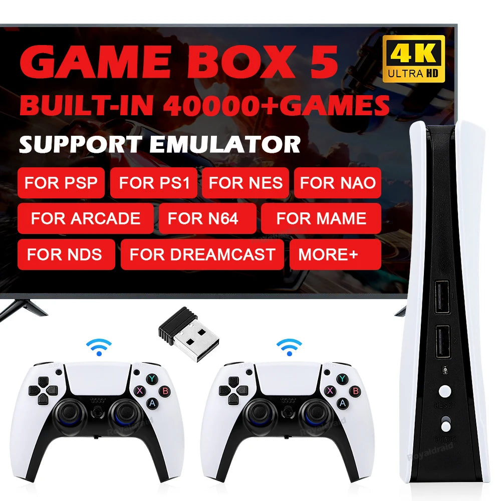 NEW GB5 Video Game Console 64GB/128GB 40000 Free Games HD TV Game Box 5 Two Gamepads For PS1/PPSPP/MAME Arcade Gaming Stick