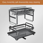 Self-drainage kitchen storage shelf for dishes and bowls, multifunctional foldable bowl and chopsticks storage, countertop drain